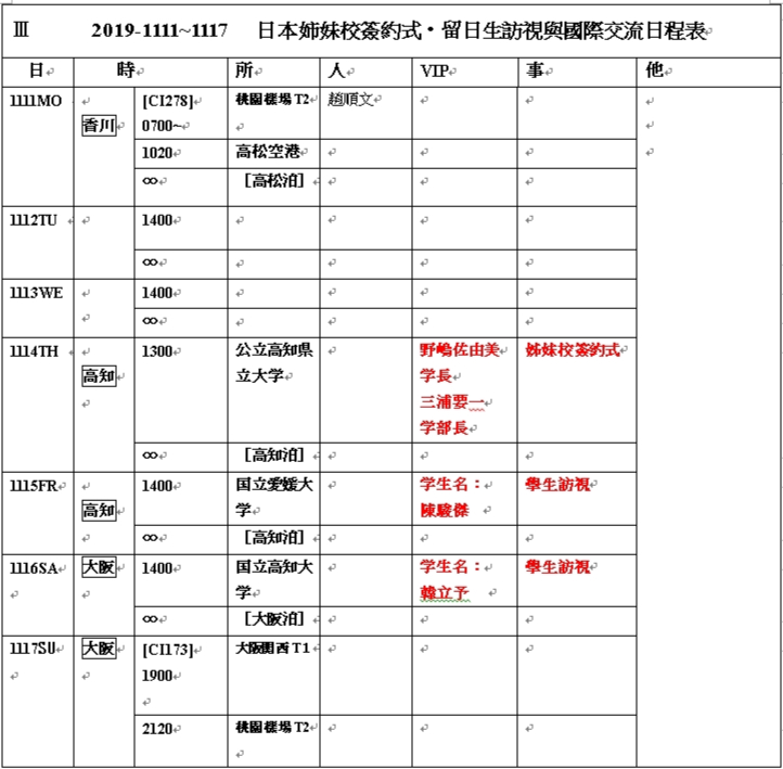 行程表