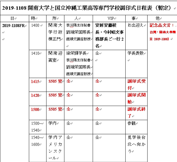 活動行程表