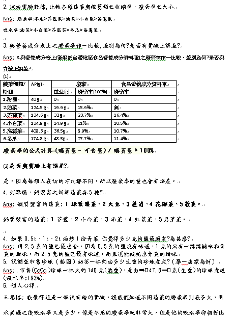 蔬菜實驗報告範例，學生記錄過程並撰寫實驗報告